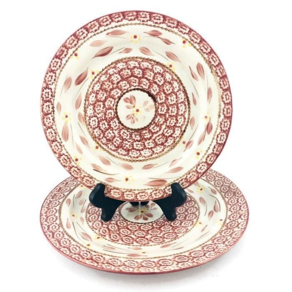 Temptation Tara OLD WORLD CRANBERRY Pink Floral Stoneware Round Plates Set of 2